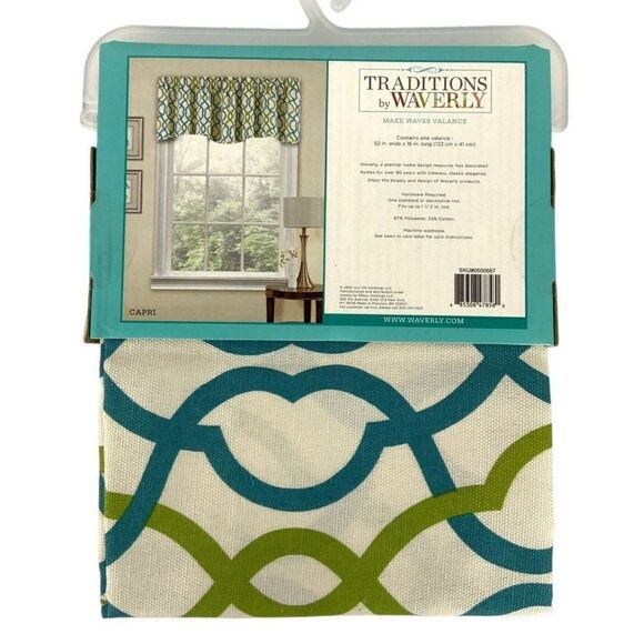 Traditions by Waverly Make Waves Window Valance Capri Blue Green 52x16 - Picture 2 of 4